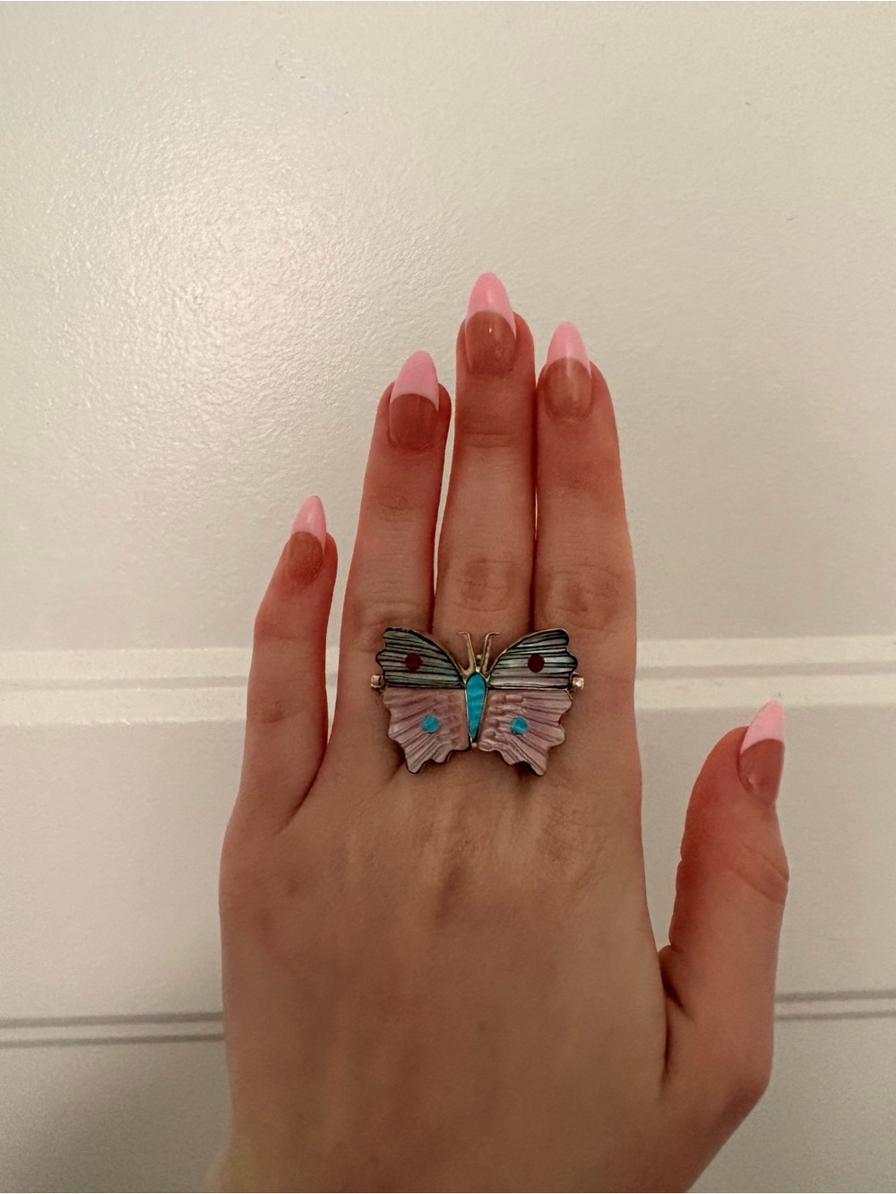 Butterfly Statement Ring in Pink and Turquoise